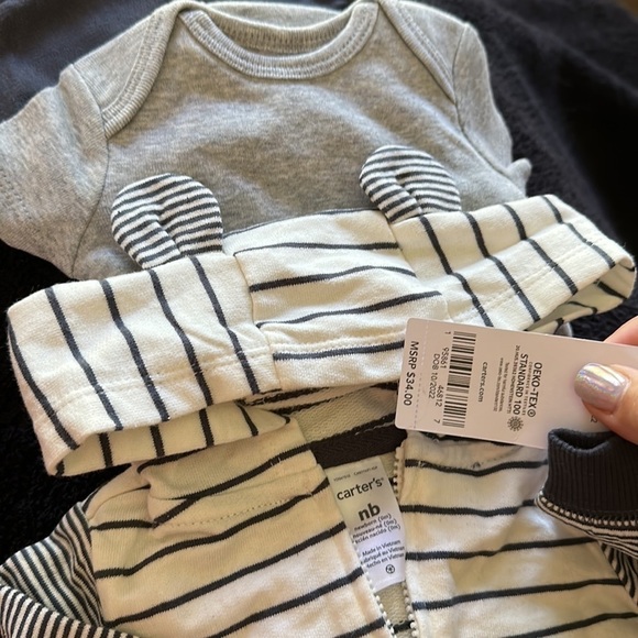 CARTER'S 3-Piece Little Jacket Set 3D Ears Baby Boy Grey Heathered newborn NWT - Picture 9 of 11